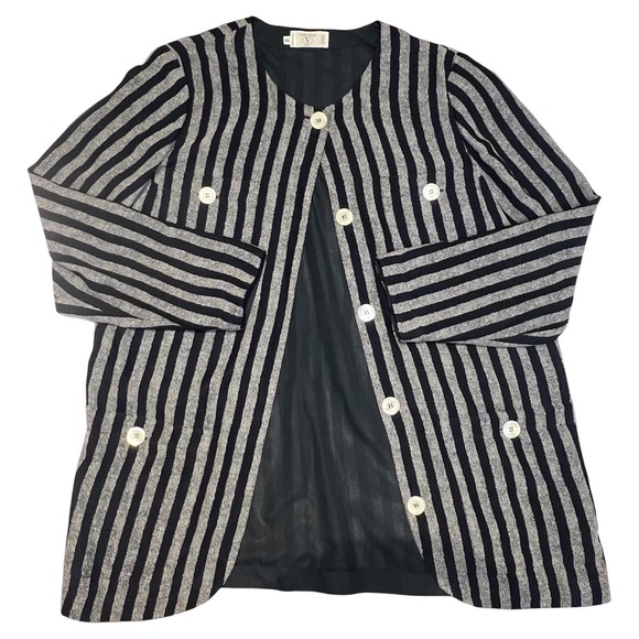 Valentino Miss V 1980's Vintage Silk Black And Grey Striped Shirt  Lightweight - Picture 1 of 8